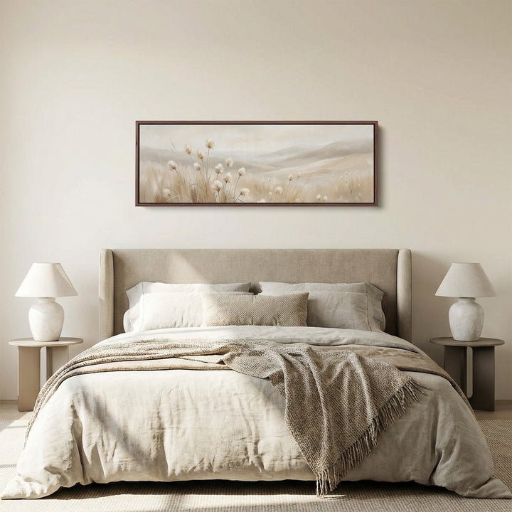 Beige Grass Landscape Bedroom Wall Art Framed Canvas Print Bedroom