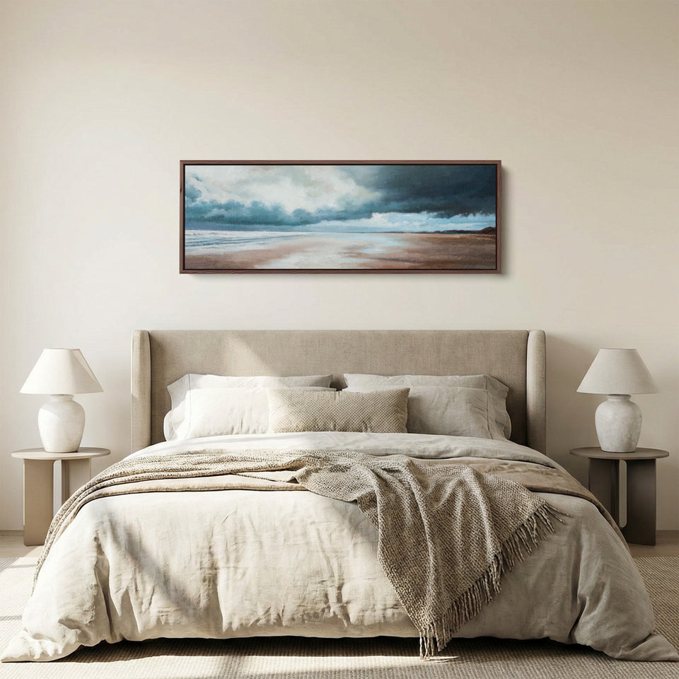 Wide Wall Art Stormy Coastal Shoreline For Hallway Moody Seaside Scene