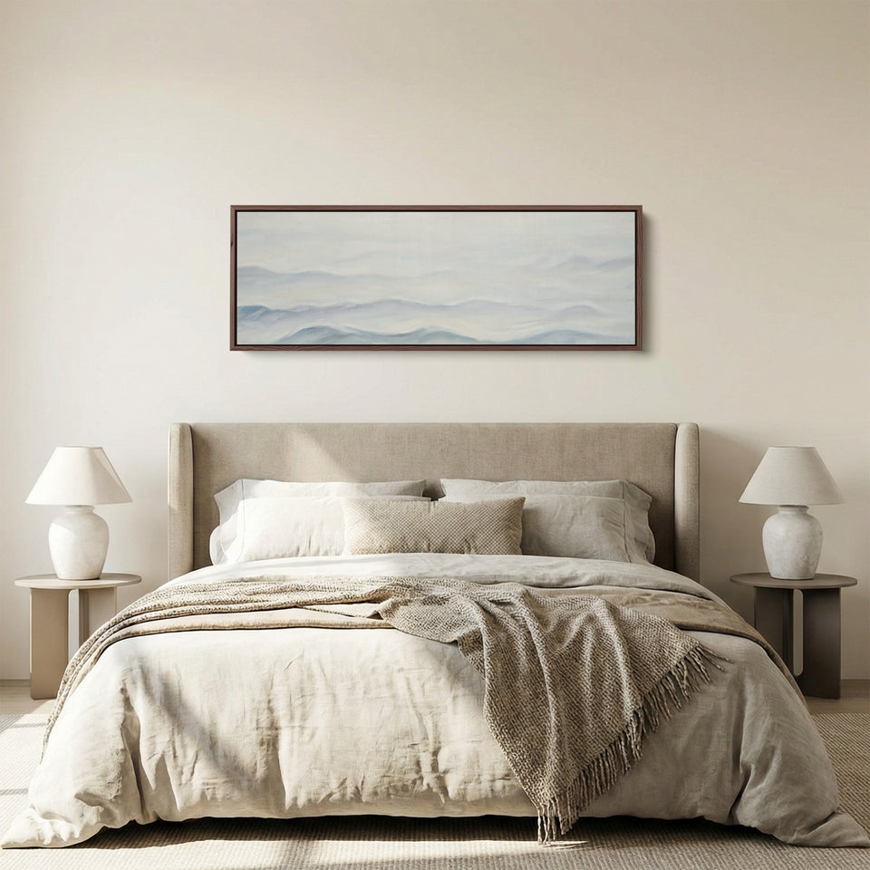 Wide Framed Canvas Minimalist Abstract Waves For Bedroom Calm Coastal Decor
