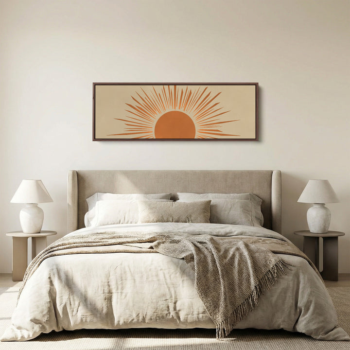 Horizontal Wall Art Abstract Sunburst Design For Hallway Warm Minimal Decor