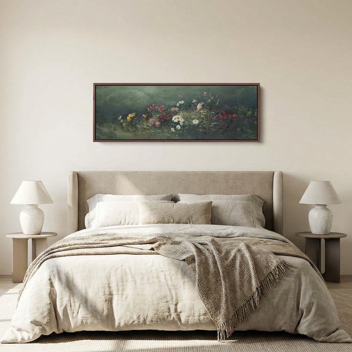 Wide Wall Art Moody Floral Garden For Living Room Dark Botanical Scene