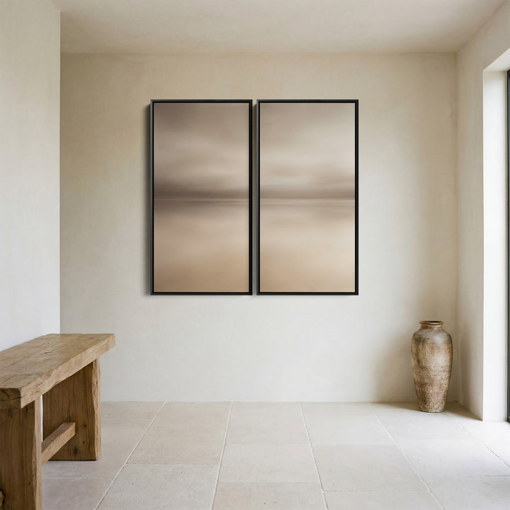 Diptych Wall Art Neutral Horizon Landscape for Living Room Minimalist Lake Scene