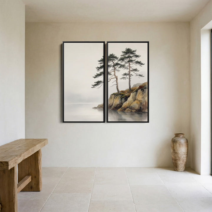 Extra Large Wall Art Set Minimalist Pine Cliffs for Hallway Coastal Nature