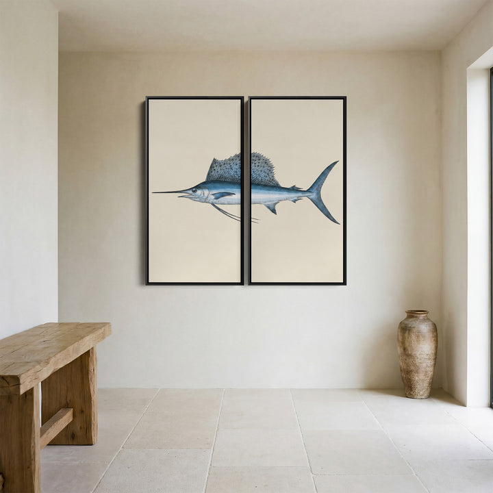 Sailfish Oversized Canvas Wall Art Set Kitchen Coastal Illustration