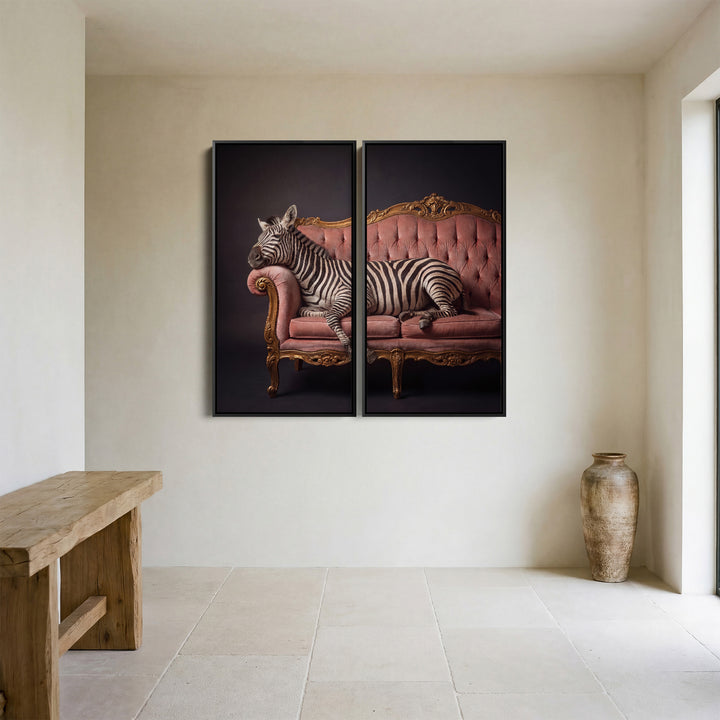 Zebra Lounge Diptych Wall Art Living Room Vintage Animal