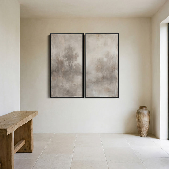 Set Of 2 Wall Art Misty Woodland Landscape Hallway