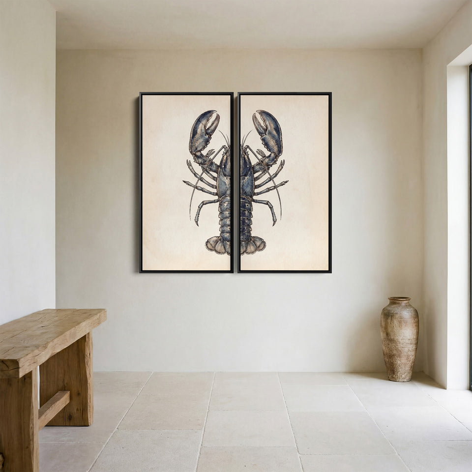 Two Panel Wall Art Front Lobster Office Coastal
