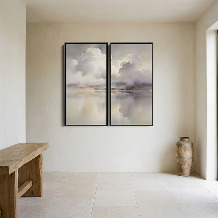 Cloud Reflections Vertical Diptych Wall Art Bedroom