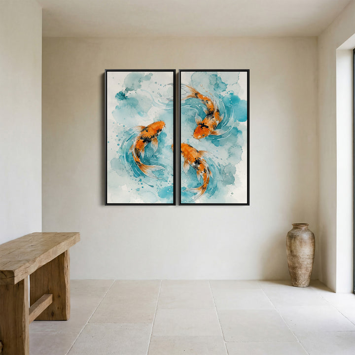 Three Koi Large Diptych Wall Art Living Room