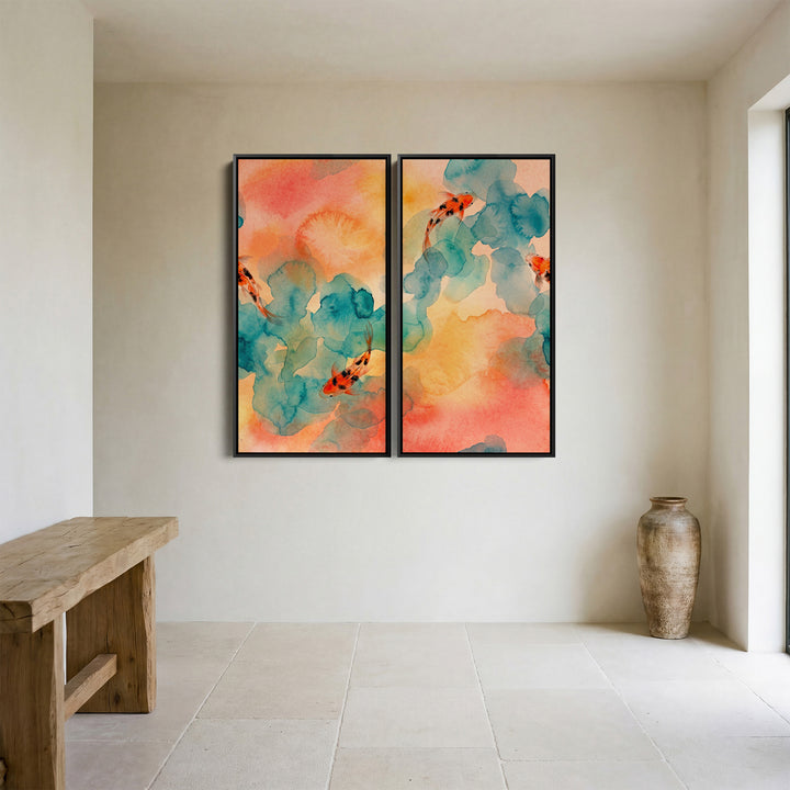 Koi Watercolour Oversized Canvas Wall Art Set Dining Room