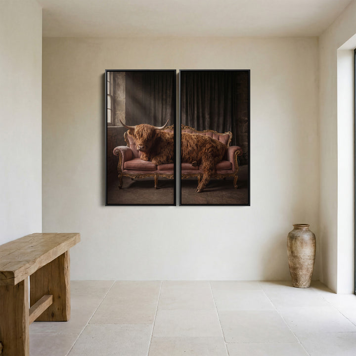 Highland Cow Two Panel Wall Art Office Animal Portrait