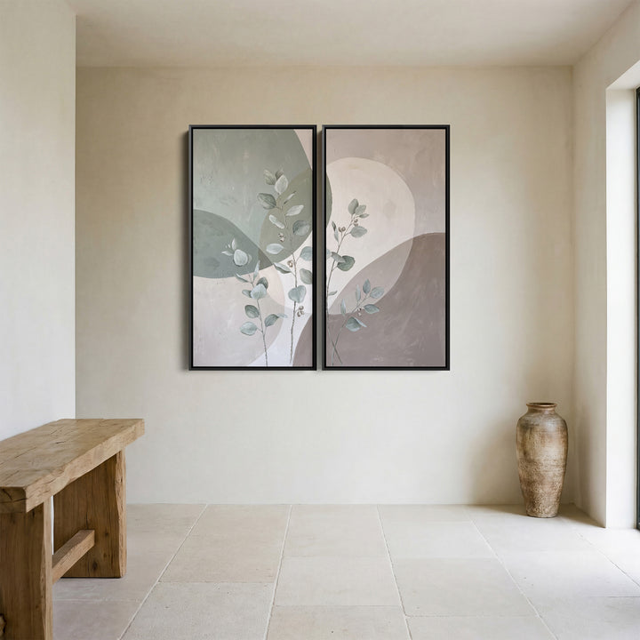 Minimal Botanical Vertical Diptych Wall Art Hallway