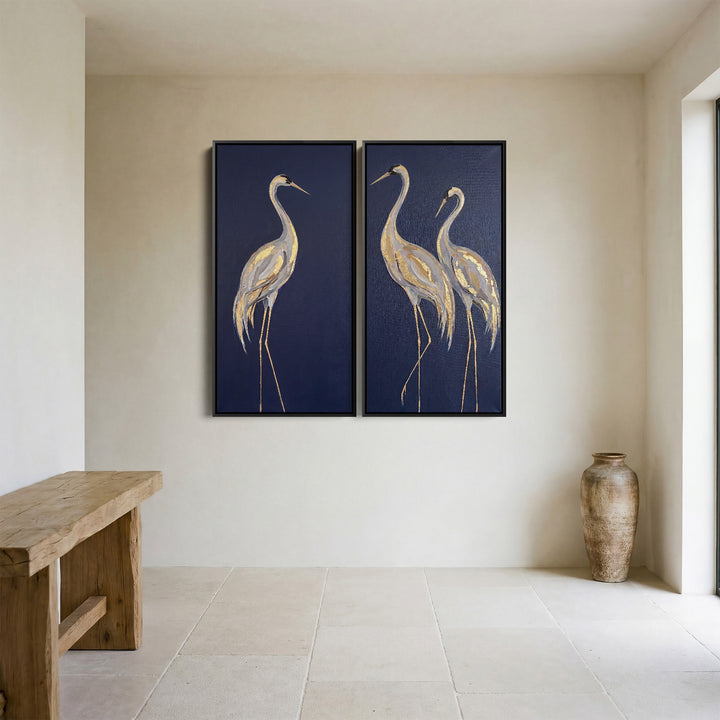 Elegant Cranes Oversized Canvas Wall Art Set Dining Room