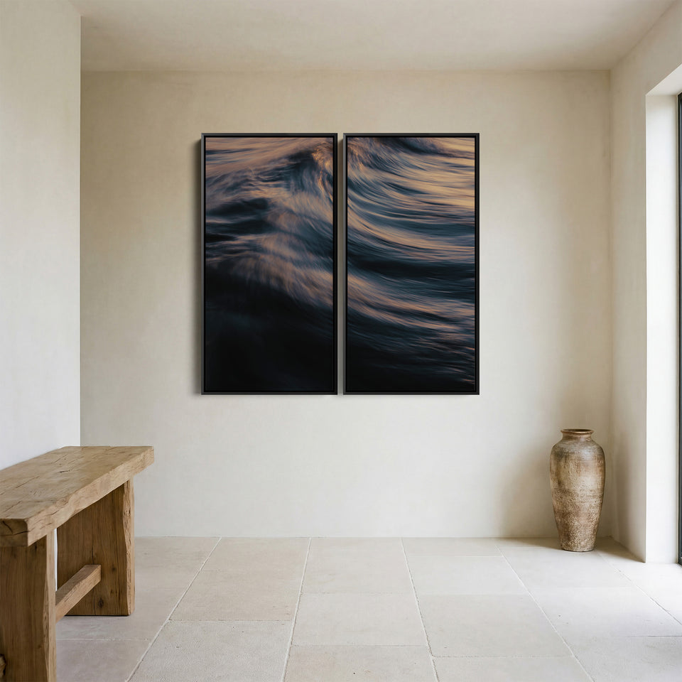 Breaking Ocean Wave Triptych Wall Art For Living Room In Blue And Orange