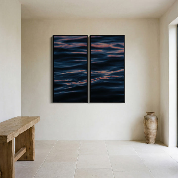 Blue Calm Water Ripples Oversized Triptych Wall Art For Bedroom