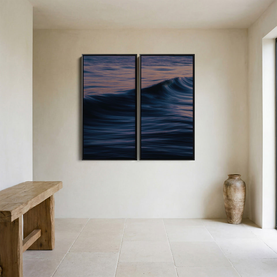 Ocean Wave Crest 3 Piece Wall Art Set For Hallway In Blue And Pink