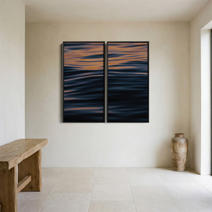 Orange Sea Ripples Three Panel Wall Art For Kitchen With Deep Blue Water