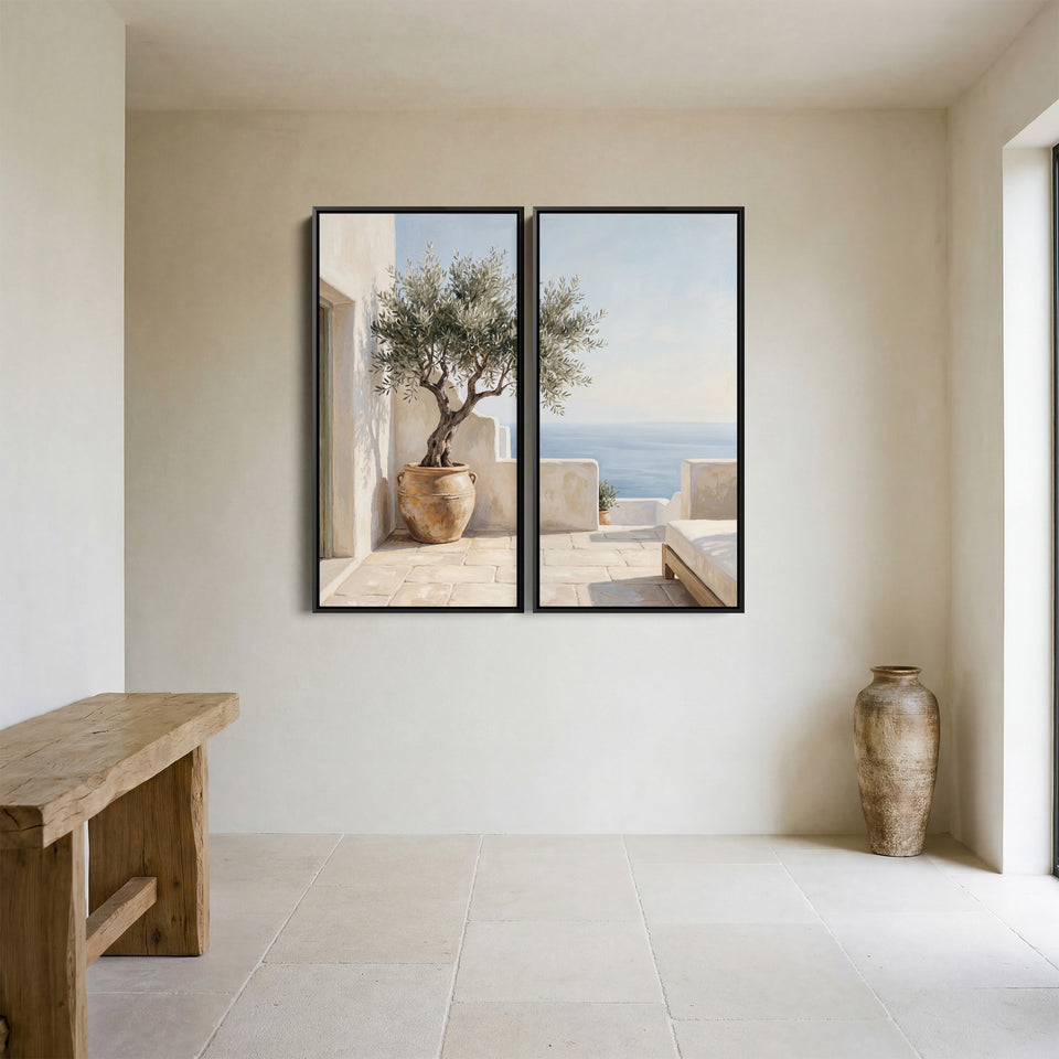 Blue Terrace 2 Piece Wall Art Set With Potted Olive Tree For Kitchen