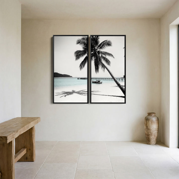 Tropical Beach Palm Two Panel Wall Art For Living Room