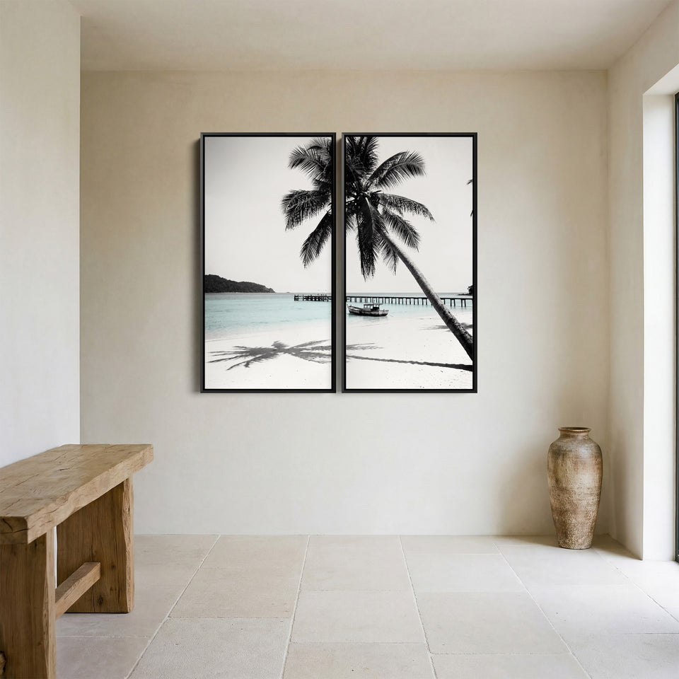 Tropical Beach Palm Two Panel Wall Art For Living Room