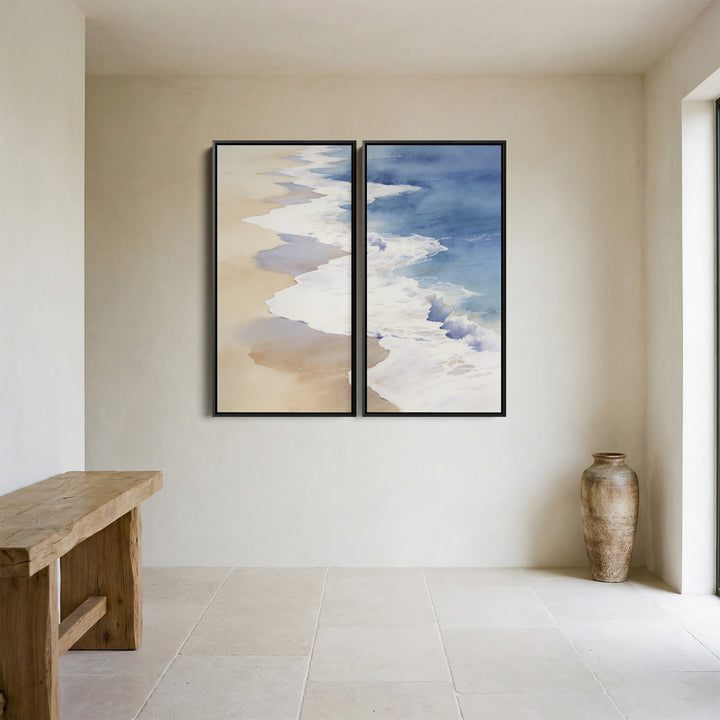 Ocean Shoreline Waves Vertical Diptych Wall Art For Office
