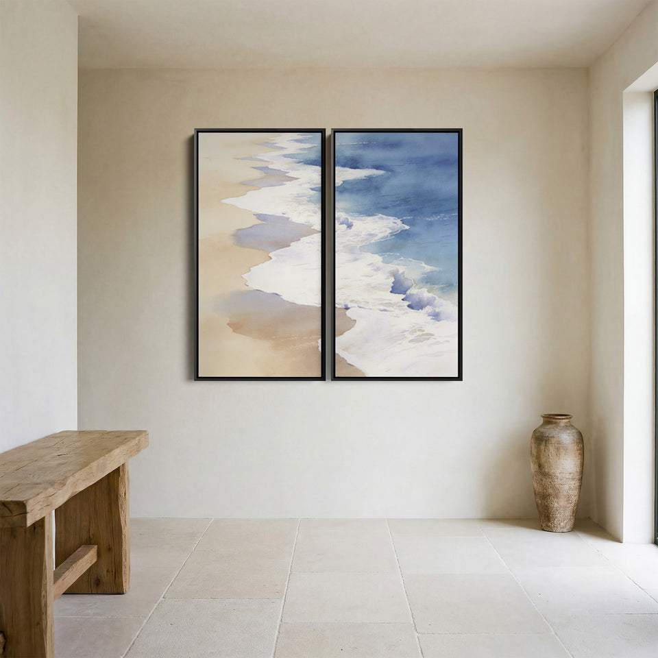 Ocean Shoreline Waves Vertical Diptych Wall Art For Office