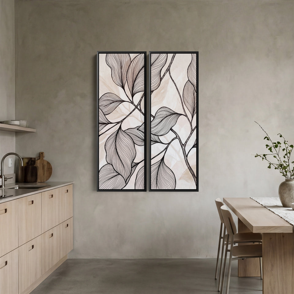 Diptych Wall Art Minimal Line Leaves Hallway Botanical