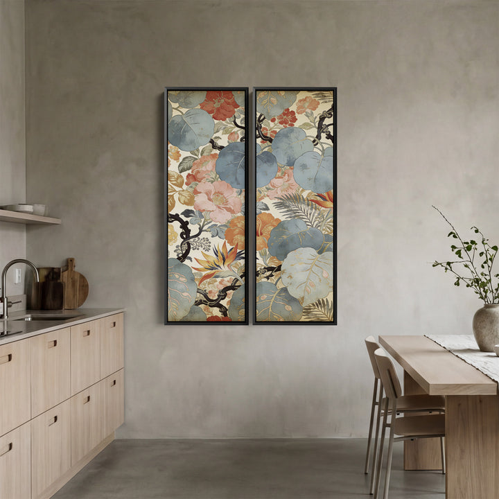 2 Piece Wall Art Set Vintage Floral Pattern Dining Room