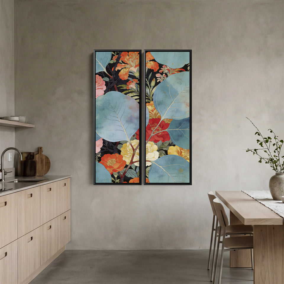 Two Panel Wall Art Floral Leaves Office Botanical