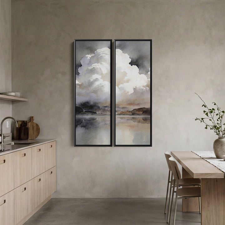 Vertical Diptych Wall Art Dramatic Cloud Reflections Bedroom