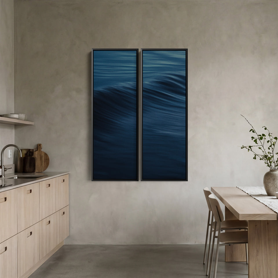 Triptych Wall Art With Rolling Ocean Wave For Living Room Calm Blue Sea