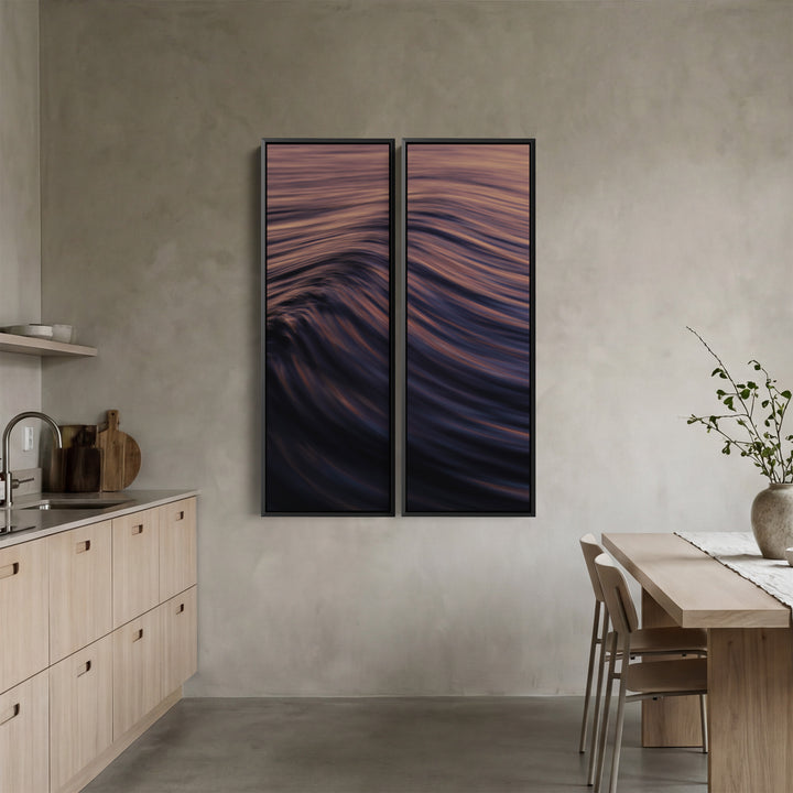 Blue And Orange Set Of 3 Wall Art With Gentle Ocean Swell For Hallway