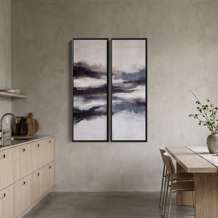 Misty Abstract Diptych Wall Art For Living Room In Black Grey And White
