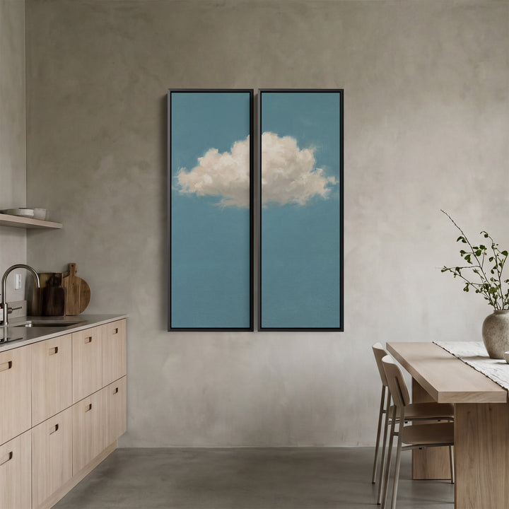 Blue Sky Oversized Diptych Wall Art With Single White Cloud For Bedroom