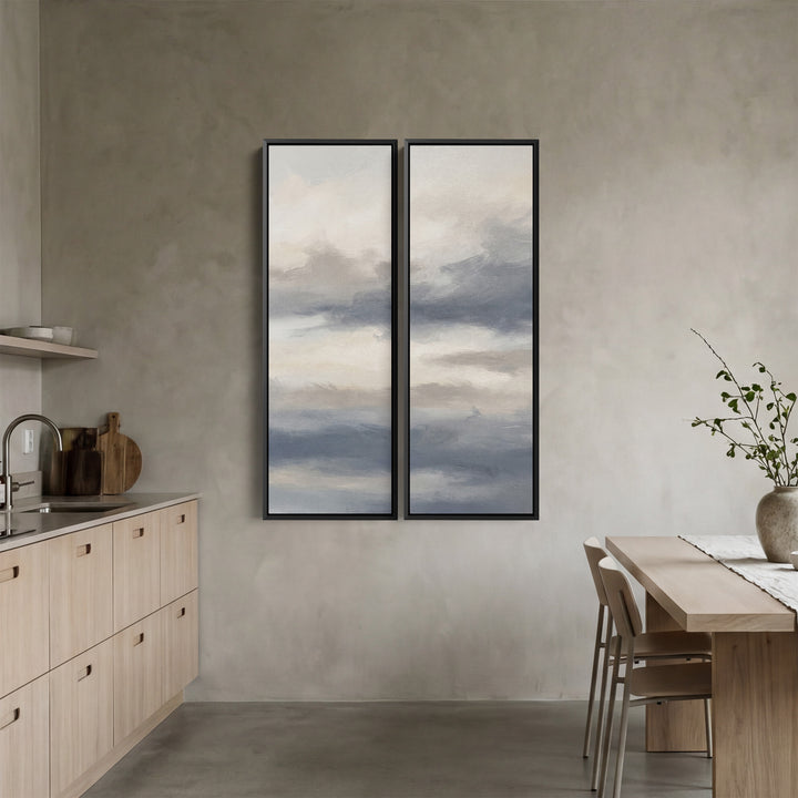 Soft Cloudy Sky Set Of 2 Wall Art In White Grey And Blue For Hallway