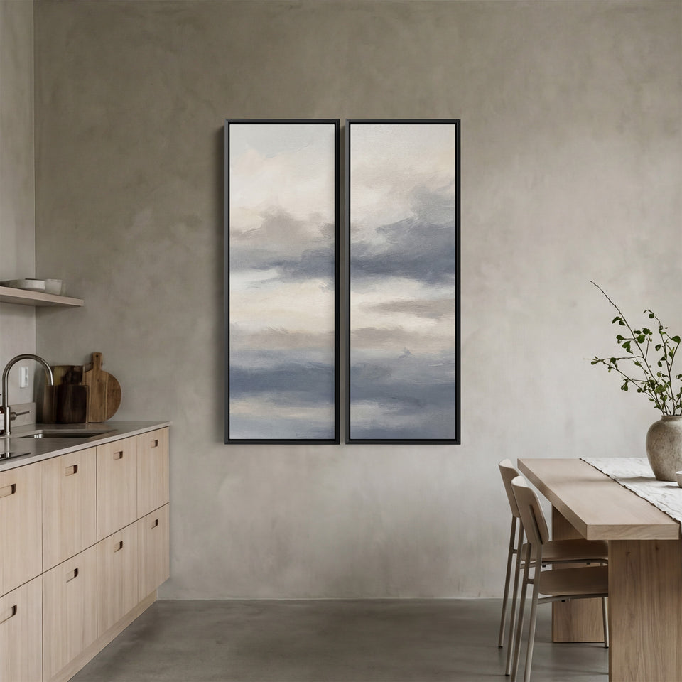 Soft Cloudy Sky Set Of 2 Wall Art In White Grey And Blue For Hallway