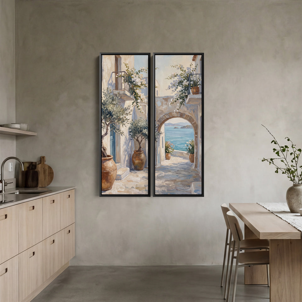 Mediterranean Coastal Street Extra Large Wall Art Set For Dining Room