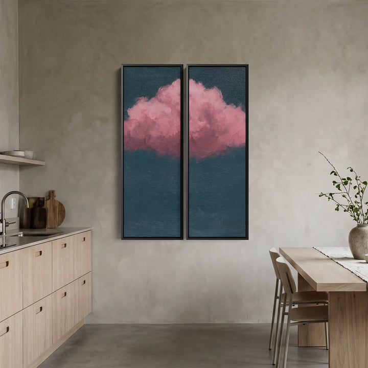 Pink Cloud Large Scale Wall Art Set Against Blue For Living Room