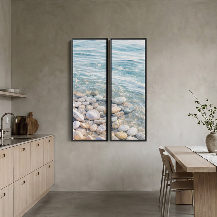 Water Over Pale Pebbles 2 Piece Vertical Wall Art Kitchen Clear Shoreline