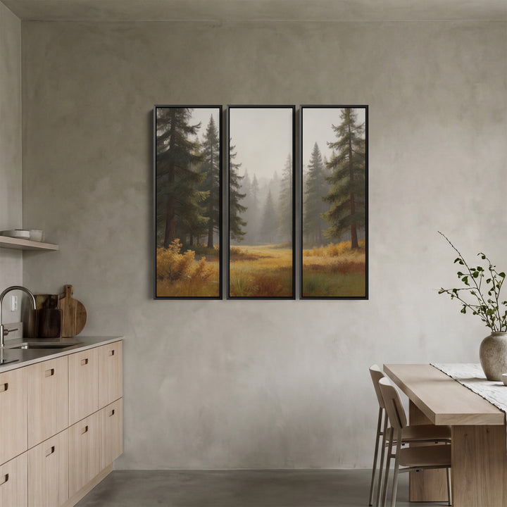 Misty Pine Forest Extra Large Wall Art Set for Bedroom With Woodland Scene