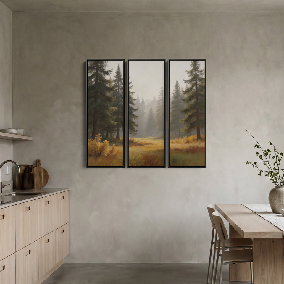 Misty Pine Forest Extra Large Wall Art Set for Bedroom With Woodland Scene