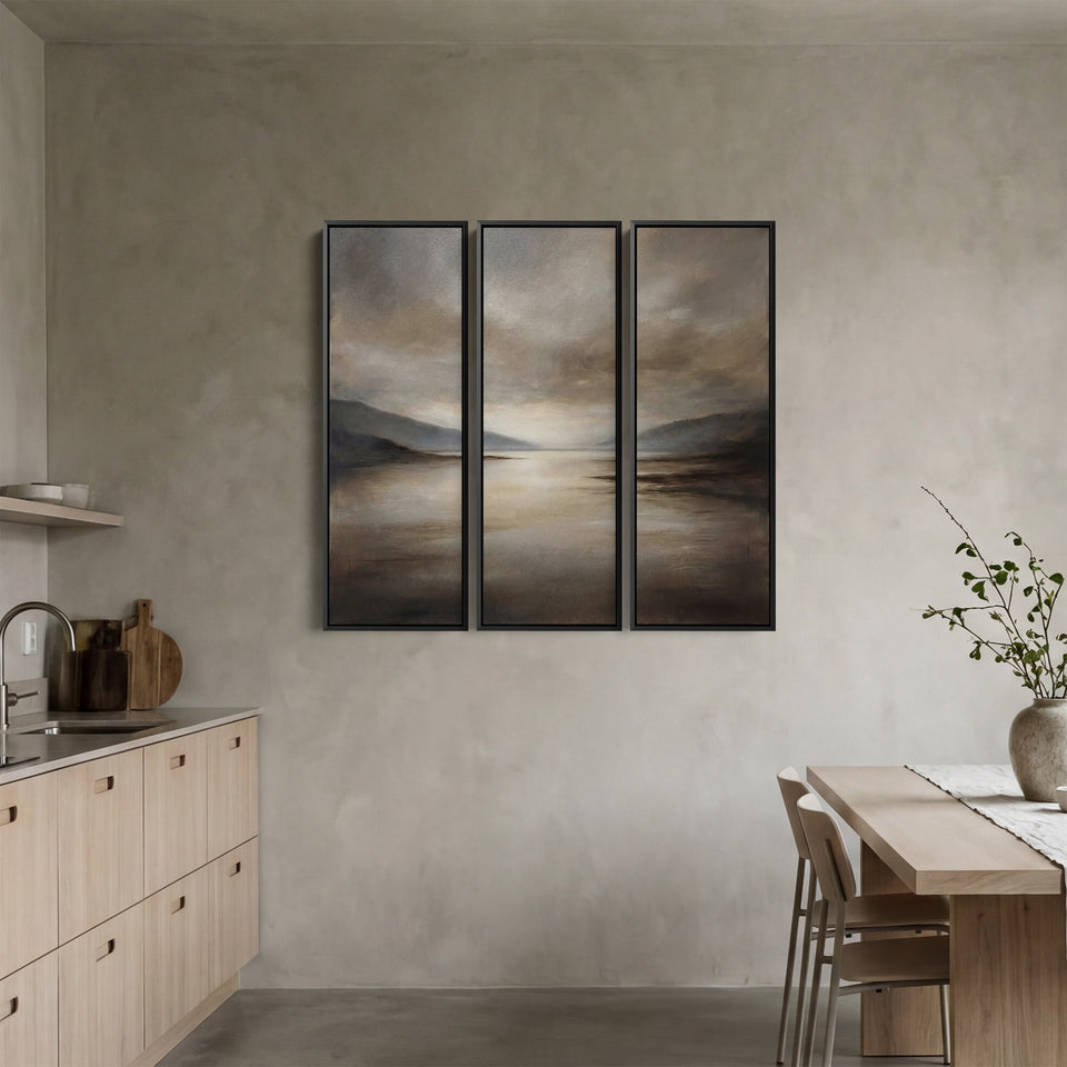 Set Of 3 Wall Art Moody Lake Mountain Scene For Bedroom