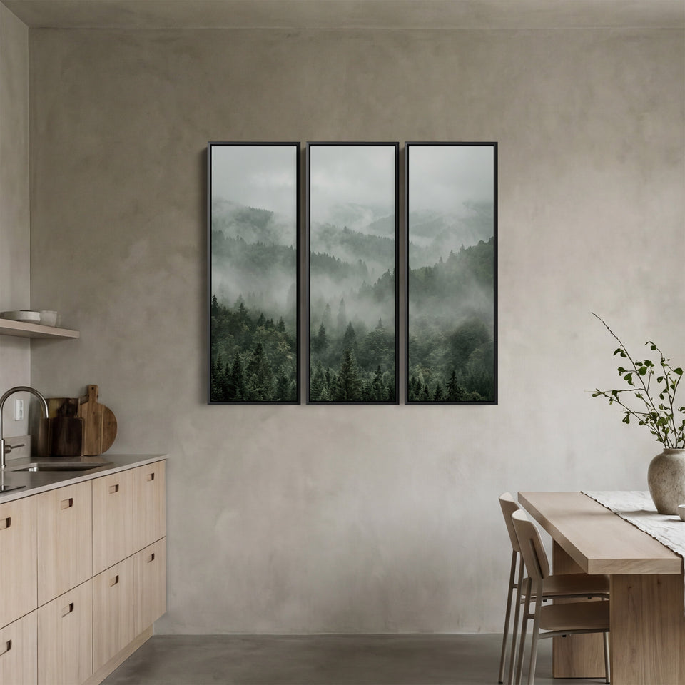 Foggy Evergreen Valley 3 Piece Wall Art Set For Office