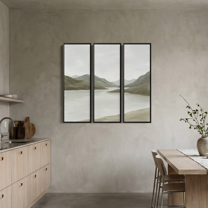 Minimalist Lake Horizon Vertical Triptych Wall Art For Hallway