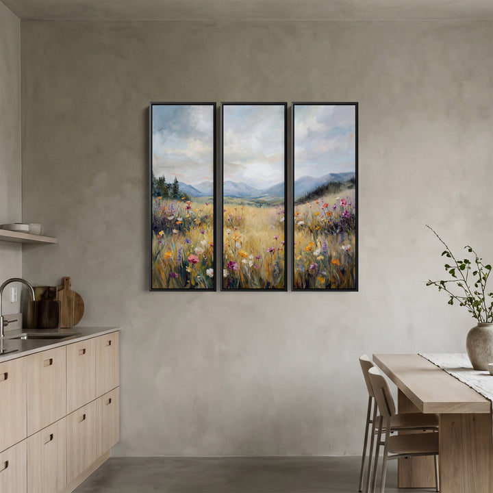 Wildflower Meadow Oversized Canvas Wall Art Set For Bedroom