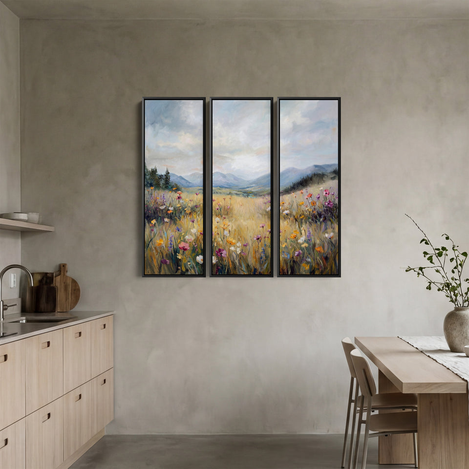 Wildflower Meadow Oversized Canvas Wall Art Set For Bedroom