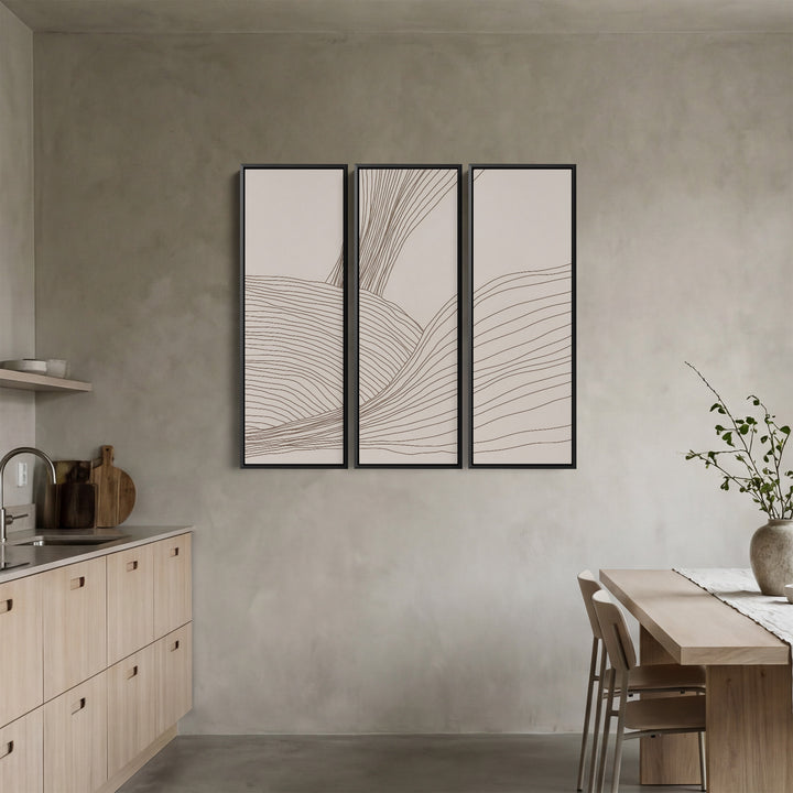 Triptych Wall Art Minimalist Flowing Line Abstract For Hallway