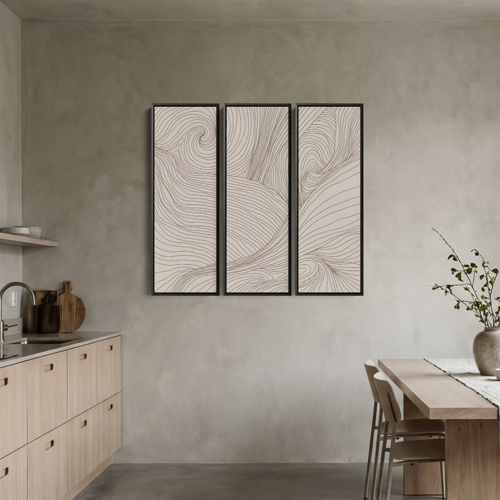 Swirling Contour Oversized Triptych Wall Art For Living Room