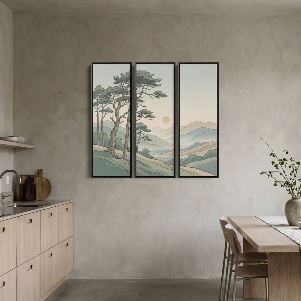 Set Of 3 Wall Art Minimalist Pine Mountain Landscape For Bedroom