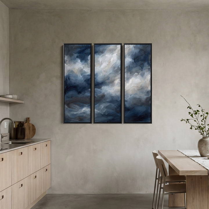 Abstract Ocean Waves Three Panel Wall Art for Living Room